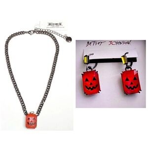 BETSEY JOHNSON SET Halloween Jack-o-Lantern Pumpkin Necklace & Earrings NWT